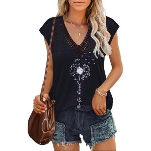imageZeagoo Womens Summer Casual V Neck Cap Sleeve Tank Tops Guipure Lace Shirt BlousePat4