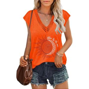 imageZeagoo Womens Summer Casual V Neck Cap Sleeve Tank Tops Guipure Lace Shirt BlouseZm5
