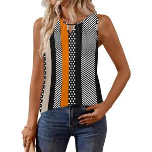 imageZeagoo Womens Tank Tops Crewneck Loose Fit Basic Business Casual Summer Sleeveless Shirts Blouse SXXLBlack Orange Stripe