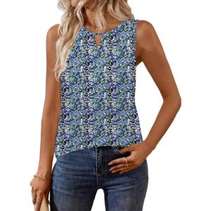 imageZeagoo Womens Tank Tops Crewneck Loose Fit Basic Business Casual Summer Sleeveless Shirts Blouse SXXLBlue Pink Flower