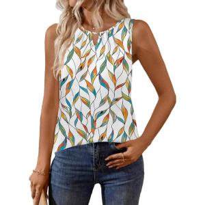 imageZeagoo Womens Tank Tops Crewneck Loose Fit Basic Business Casual Summer Sleeveless Shirts Blouse SXXLGreen Leaf