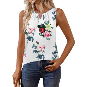 imageZeagoo Womens Tank Tops Crewneck Loose Fit Basic Business Casual Summer Sleeveless Shirts Blouse SXXLWhite Flower