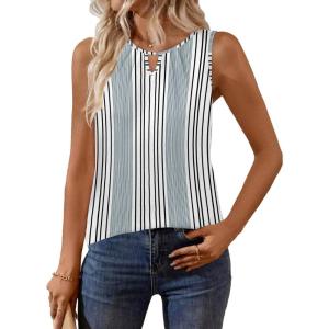 imageZeagoo Womens Tank Tops Crewneck Loose Fit Basic Business Casual Summer Sleeveless Shirts Blouse SXXLWhite Gray Stripe
