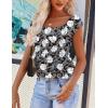 imageZeagoo Women Summer Tops Cute Square Neck Tank Tops Loose Dressy Casual Shirts Cap Sleeve Tunic TopsFlower Black