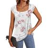 imageZeagoo Women Summer Tops Cute Square Neck Tank Tops Loose Dressy Casual Shirts Cap Sleeve Tunic TopsFlower White