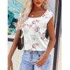 imageZeagoo Women Summer Tops Cute Square Neck Tank Tops Loose Dressy Casual Shirts Cap Sleeve Tunic TopsFlower White