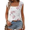imageZeagoo Women Summer Tops Cute Square Neck Tank Tops Loose Dressy Casual Shirts Cap Sleeve Tunic TopsFlower White