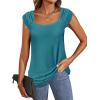 imageZeagoo Women Summer Tops Cute Square Neck Tank Tops Loose Dressy Casual Shirts Cap Sleeve Tunic TopsPeacock Blue