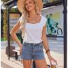 imageZeagoo Women Summer Tops Cute Square Neck Tank Tops Loose Dressy Casual Shirts Cap Sleeve Tunic TopsWhite