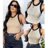 imageZeagoo Womens Tank Top Racerback Crowl Neck Casual Basic Ribbed Knit Fitted Sleeveless Shirts SXXLBeige