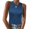 imageZeagoo Womens Tank Top Racerback Crowl Neck Casual Basic Ribbed Knit Fitted Sleeveless Shirts SXXLPure Navy Blue
