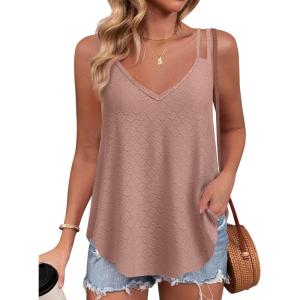 imageZeagoo Flowy Tank Tops for Women Spaghetti Strap Eyelet Embroidery Loose Fit V Neck Sleeveless Casual Summer Tank TopsDusty Pink