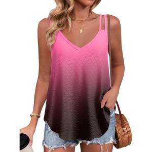 imageZeagoo Flowy Tank Tops for Women Spaghetti Strap Eyelet Embroidery Loose Fit V Neck Sleeveless Casual Summer Tank TopsOmbre Pink