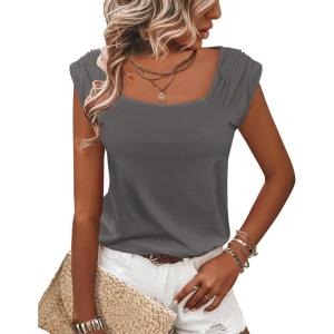 imageZeagoo Women Summer Tops Cute Square Neck Tank Tops Loose Dressy Casual Shirts Cap Sleeve Tunic TopsGrey