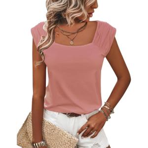 imageZeagoo Women Summer Tops Cute Square Neck Tank Tops Loose Dressy Casual Shirts Cap Sleeve Tunic TopsPink