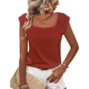 imageZeagoo Women Summer Tops Cute Square Neck Tank Tops Loose Dressy Casual Shirts Cap Sleeve Tunic TopsWine Red