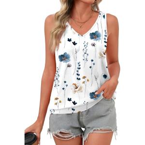 imageZeagoo Womens Summer Tank Tops V Neck Sleeveless Tops Casual Loose Fit Solid Floral Tanks Cute Basic Banded Cami ShirtsBf112