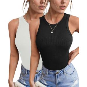 imageZeagoo Womens Tank Top Racerback Crowl Neck Casual Basic Ribbed Knit Fitted Sleeveless Shirts SXXLAll Blackall White