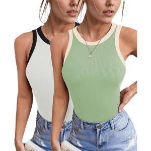 imageZeagoo Womens Tank Top Racerback Crowl Neck Casual Basic Ribbed Knit Fitted Sleeveless Shirts SXXLBlack Whitegreen