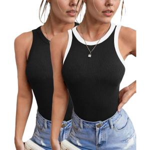 imageZeagoo Womens Tank Top Racerback Crowl Neck Casual Basic Ribbed Knit Fitted Sleeveless Shirts SXXLBlackwhite Black