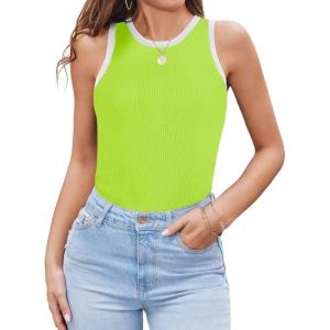 imageZeagoo Womens Tank Top Racerback Crowl Neck Casual Basic Ribbed Knit Fitted Sleeveless Shirts SXXLLemon Green