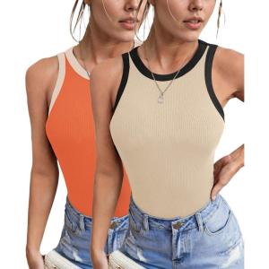 imageZeagoo Womens Tank Top Racerback Crowl Neck Casual Basic Ribbed Knit Fitted Sleeveless Shirts SXXLOrangebeige