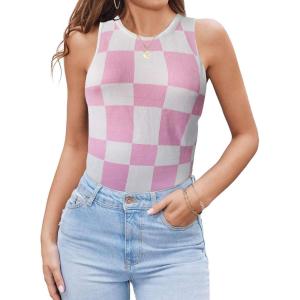 imageZeagoo Womens Tank Top Racerback Crowl Neck Casual Basic Ribbed Knit Fitted Sleeveless Shirts SXXLPlaida