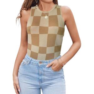 imageZeagoo Womens Tank Top Racerback Crowl Neck Casual Basic Ribbed Knit Fitted Sleeveless Shirts SXXLPlaidb