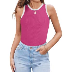 imageZeagoo Womens Tank Top Racerback Crowl Neck Casual Basic Ribbed Knit Fitted Sleeveless Shirts SXXLRose Red