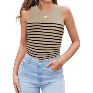 imageZeagoo Womens Tank Top Racerback Crowl Neck Casual Basic Ribbed Knit Fitted Sleeveless Shirts SXXLStripe