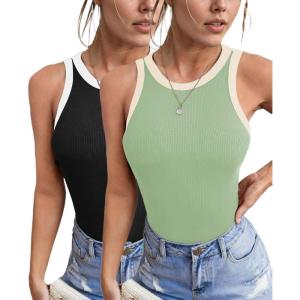 imageZeagoo Womens Tank Top Racerback Crowl Neck Casual Basic Ribbed Knit Fitted Sleeveless Shirts SXXLWhite Blackgreen
