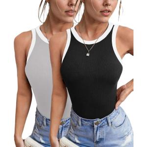 imageZeagoo Womens Tank Top Racerback Crowl Neck Casual Basic Ribbed Knit Fitted Sleeveless Shirts SXXLWhite Blackwhite Grey