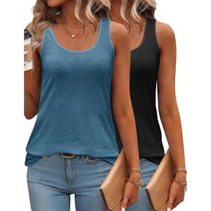 imageZeagoo Womens Tank Tops Flowy Loose Fit Scoop Neck Casual Summer Tops Curvy HemBlackblue