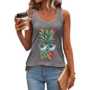 imageZeagoo Womens Tank Tops Flowy Loose Fit Scoop Neck Casual Summer Tops Curvy HemGray Pattern