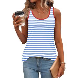 imageZeagoo Womens Tank Tops Flowy Loose Fit Scoop Neck Casual Summer Tops Curvy HemSky Blue Stripe