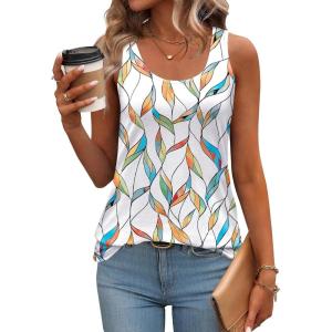 imageZeagoo Womens Tank Tops Flowy Loose Fit Scoop Neck Casual Summer Tops Curvy HemWhite Print