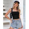 imageZeagoo Womens Sleeveless Crop Tops Pleated Square Neck Ribbed Y2K Tank Top Summer Fitted Going Out TopsBlack
