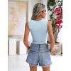 imageZeagoo Womens Sleeveless Crop Tops Pleated Square Neck Ribbed Y2K Tank Top Summer Fitted Going Out TopsLight Blue