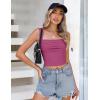 imageZeagoo Womens Sleeveless Crop Tops Pleated Square Neck Ribbed Y2K Tank Top Summer Fitted Going Out TopsRose Red