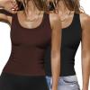 imageZeagoo Womens Tank Tops 2025 Scoop Neck Ribbed Sleeveless Top Casual Basic Slim Fitted Knit Cami Tee ShirtsZ2 Pack Black and Brown