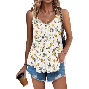 imageZeagoo Women Flowy Tank Tops Casual Summer Floral Tops Sexy Spaghetti Strap V Neck Sleeveless Tunic CamisolesWhite Floral