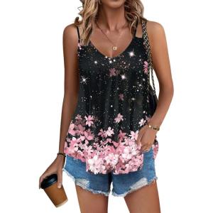imageZeagoo Women Flowy Tank Tops Casual Summer Tops Sexy Tank Tops Spaghetti Strap V Neck Sleeveless Tunic Camisoles Dusty PinkCherry Flower