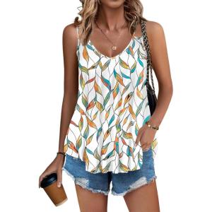imageZeagoo Women Flowy Tank Tops Casual Summer Tops Sexy Tank Tops Spaghetti Strap V Neck Sleeveless Tunic Camisoles Dusty PinkLeaf Print