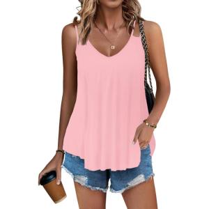 imageZeagoo Women Flowy Tank Tops Casual Summer Tops Sexy Tank Tops Spaghetti Strap V Neck Sleeveless Tunic Camisoles Dusty PinkLight Pink
