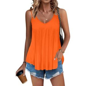 imageZeagoo Women Flowy Tank Tops Casual Summer Tops Sexy Tank Tops Spaghetti Strap V Neck Sleeveless Tunic Camisoles Dusty PinkOrange