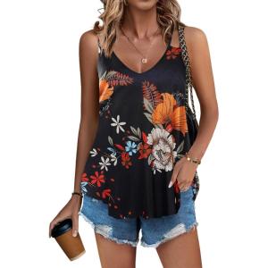 imageZeagoo Women Flowy Tank Tops Casual Summer Tops Sexy Tank Tops Spaghetti Strap V Neck Sleeveless Tunic Camisoles Dusty PinkPeony