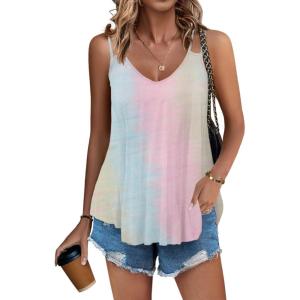 imageZeagoo Women Flowy Tank Tops Casual Summer Tops Sexy Tank Tops Spaghetti Strap V Neck Sleeveless Tunic Camisoles Dusty PinkRainbow