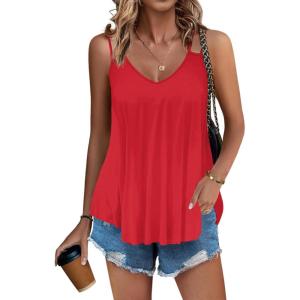 imageZeagoo Women Flowy Tank Tops Casual Summer Tops Sexy Tank Tops Spaghetti Strap V Neck Sleeveless Tunic Camisoles Dusty PinkRed