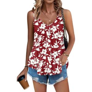 imageZeagoo Women Flowy Tank Tops Casual Summer Tops Sexy Tank Tops Spaghetti Strap V Neck Sleeveless Tunic Camisoles Dusty PinkRed White Flower