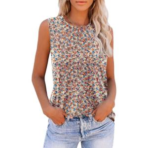 imageZeagoo Womens 2025 Tank Tops 2 Pack Casual Crewneck Sleeveless T Shirts Loose Fit Summer Tunic Blouse1 Floral Pink